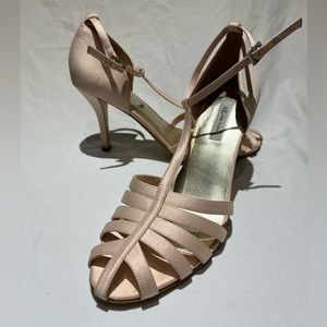 Anne Klein Baby Pink Satin Heeled Sandals | Size 9.5